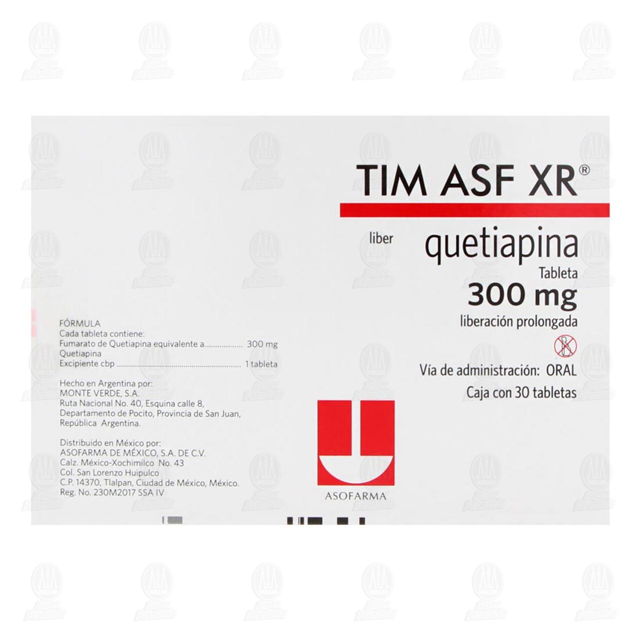 Tim ASF XR 300 mg, 30 Tabletas Liberaci&oacute;n Prolongada. image number 2