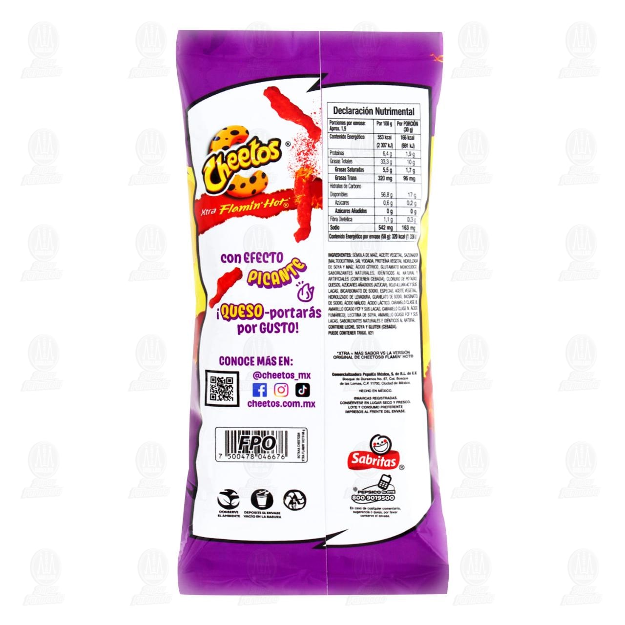 Botana Cheetos Xtra Flamin Hot Sabor Queso, Chile y Lim&oacute;n, 58 gr. image number 1