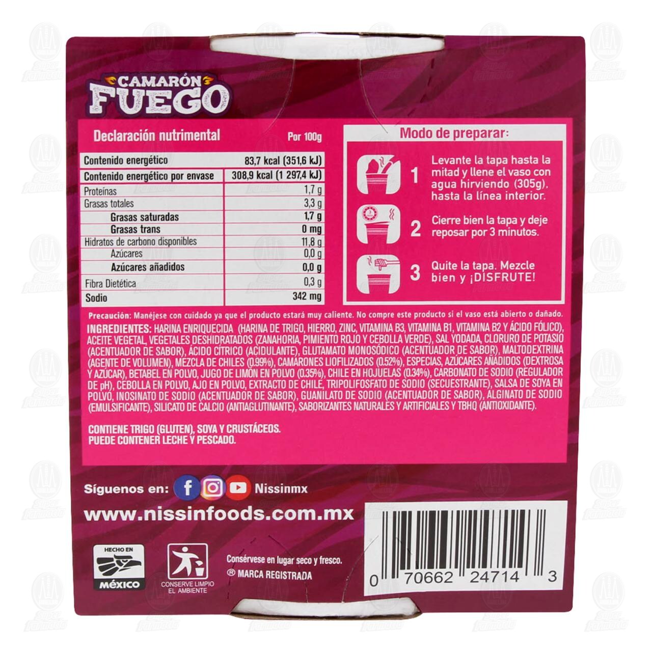 Pasta Nissin Cup Noodles Camarón Fuego, 64 gr. image number 2