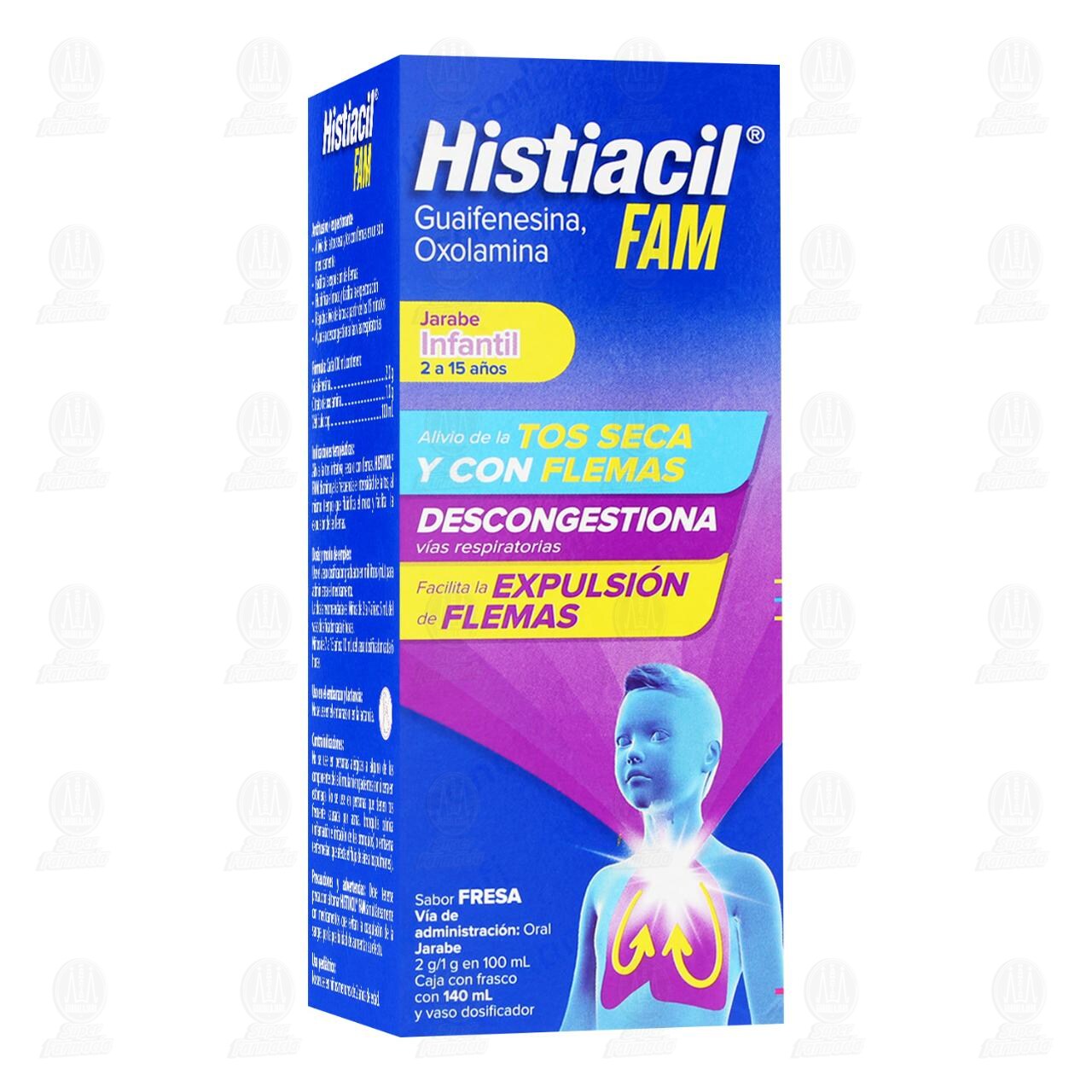 Histiacil FAM Jarabe Infantil para la Tos Seca y con Flemas Sabor Fresa, 140 ml.