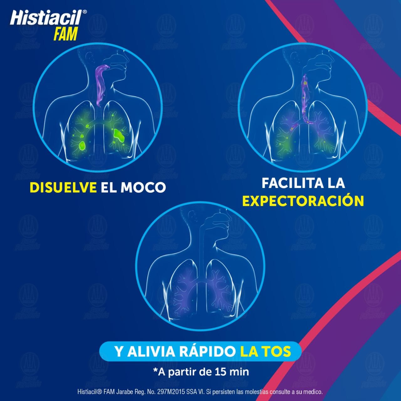 Histiacil FAM Jarabe Adulto para la Tos Seca y con Flemas Sabor Fresa, 140 ml. image number 3