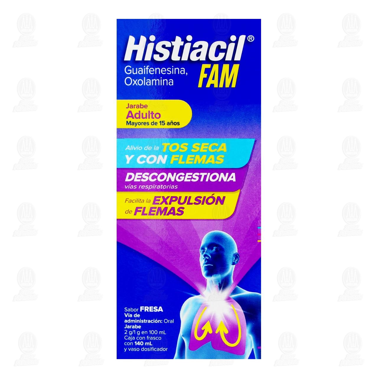 Histiacil FAM Jarabe Adulto para la Tos Seca y con Flemas Sabor Fresa, 140 ml. image number 1