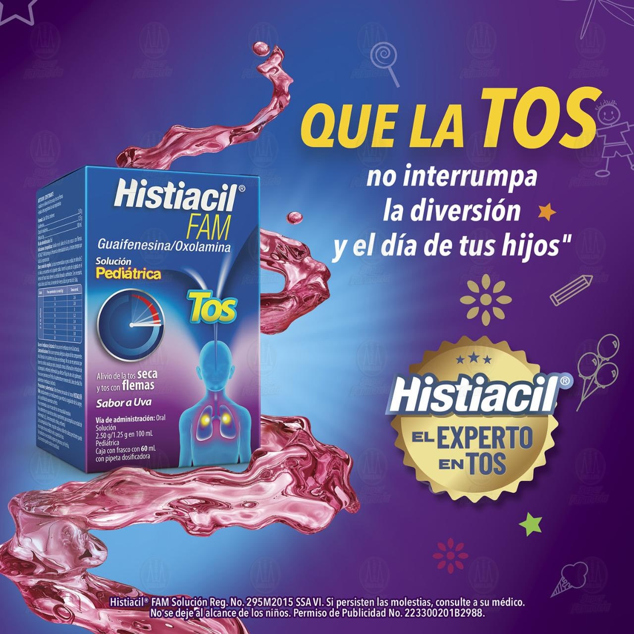 Histiacil FAM Soluci&oacute;n Pedi&aacute;trica para la Tos Seca y con Flemas Sabor Uva, 60 ml. image number 2