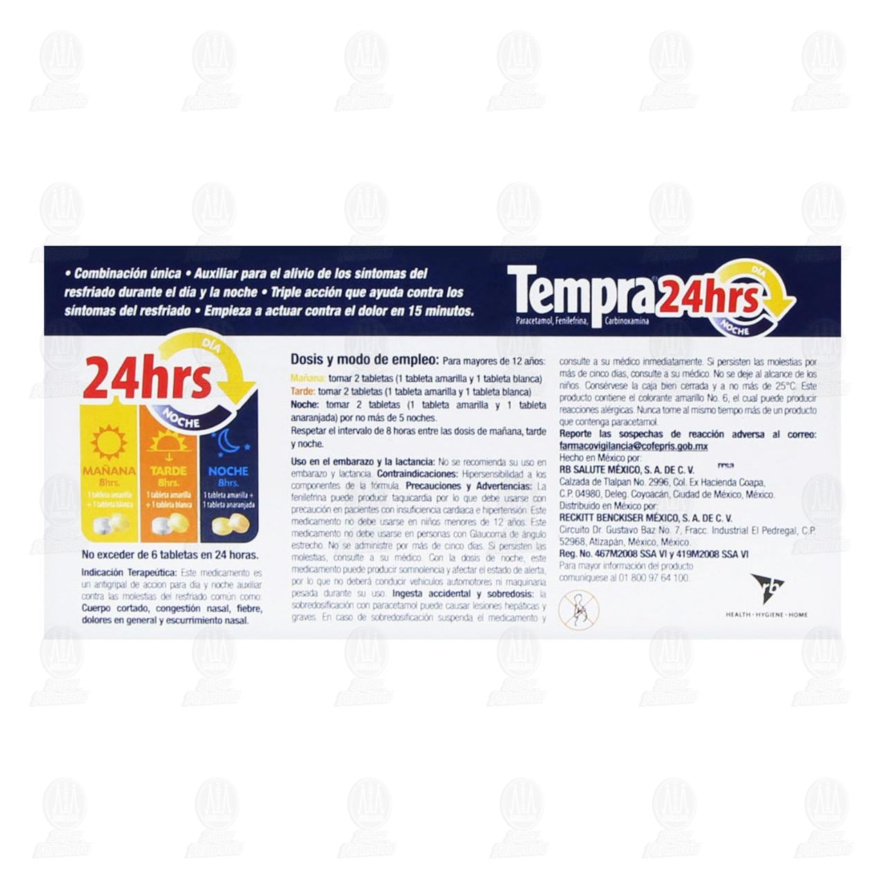 Tempra 24hrs Gripa y Resfriado, 12 Tabletas. image number 2