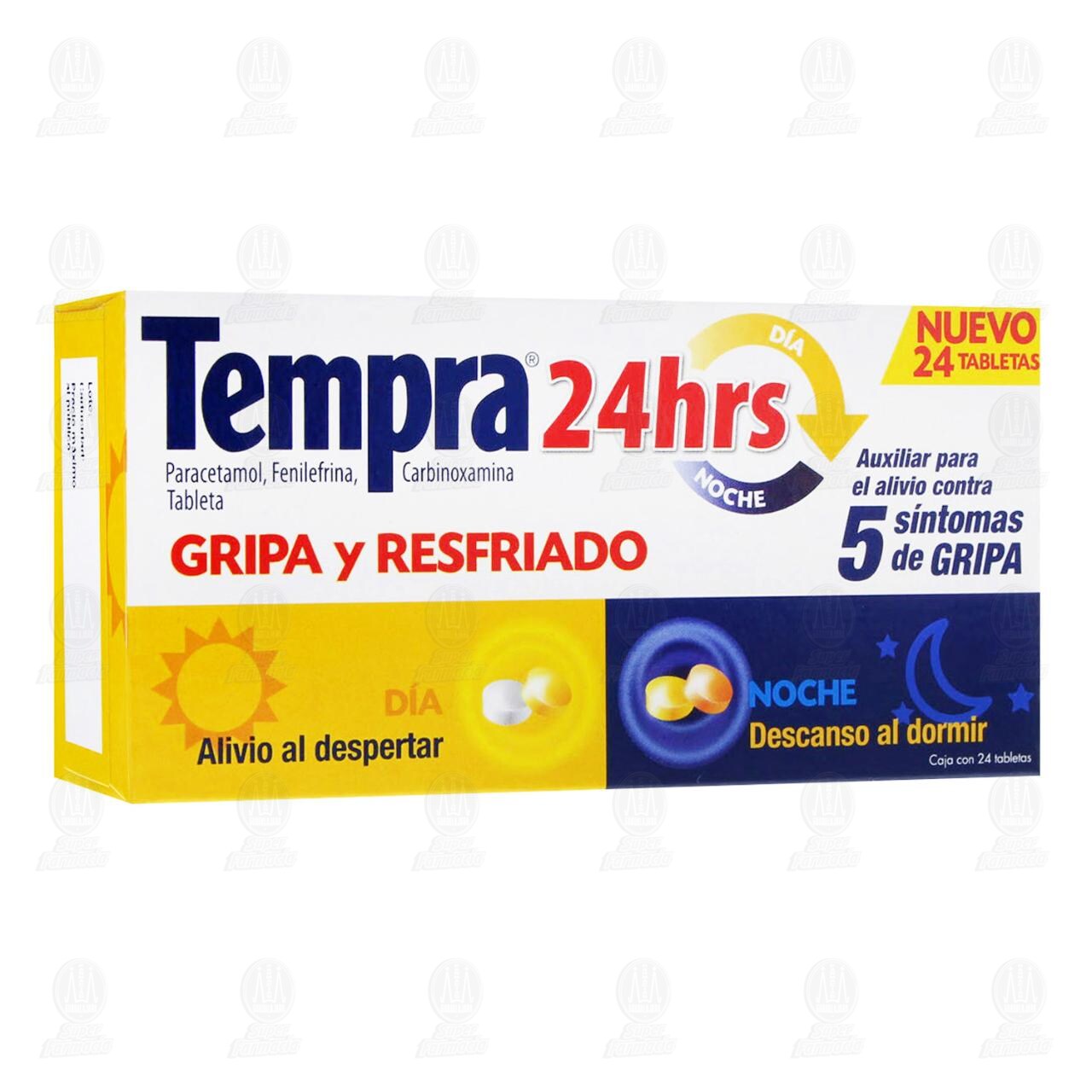 Tempra 24hrs Gripa y Resfriado, 24 Tabletas. image number 0