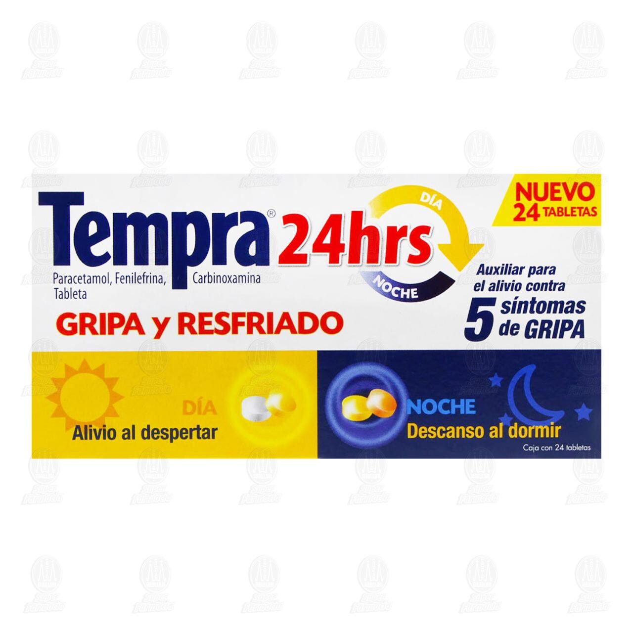 Tempra 24hrs Gripa y Resfriado, 24 Tabletas. image number 1