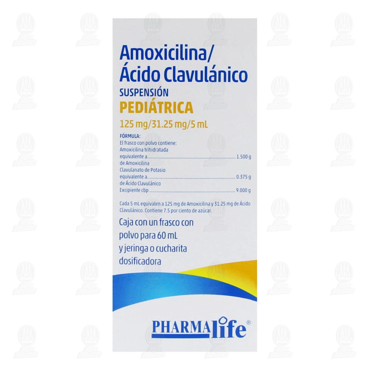 Amoxicilina, &Aacute;cido Clavul&aacute;nico 125mg/31.25mg/5ml, Suspensi&oacute;n Pedi&aacute;trica 60ml Pharmalife. image number 2