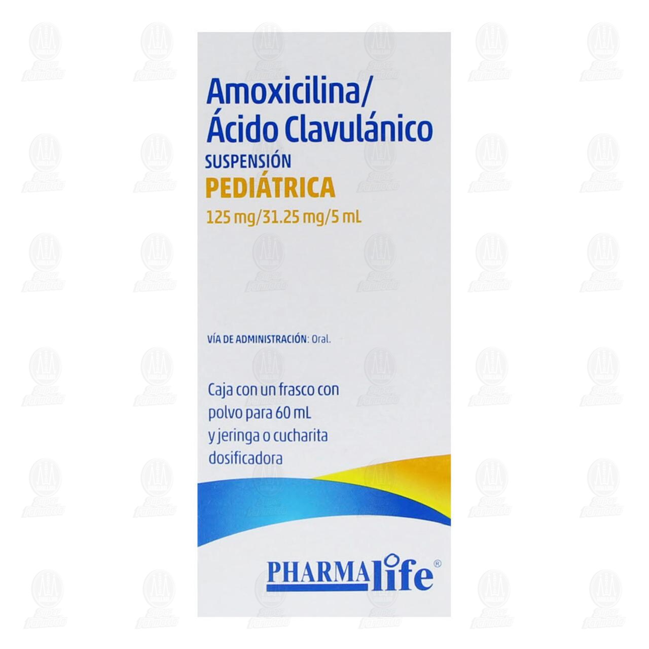Amoxicilina, &Aacute;cido Clavul&aacute;nico 125mg/31.25mg/5ml, Suspensi&oacute;n Pedi&aacute;trica 60ml Pharmalife. image number 1
