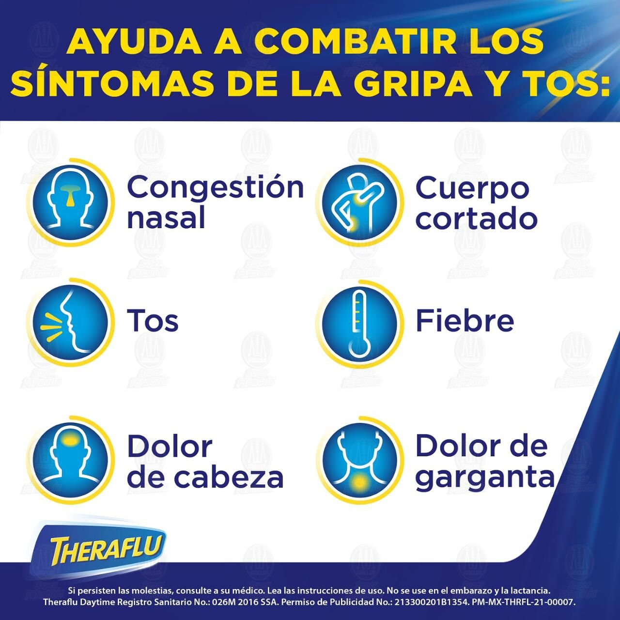 Theraflu D&iacute;a T&eacute; Antigripal Resfriado Severo y Tos, 6 Sobres. image number 2