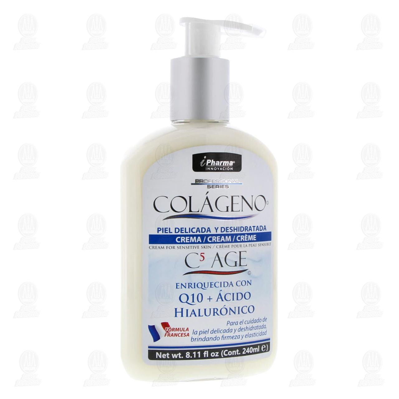 Crema con P&eacute;ptidos Col&aacute;geno Enriquecido con &Aacute;cido Hialur&oacute;nico Q10 C5 Age, 240 ml.