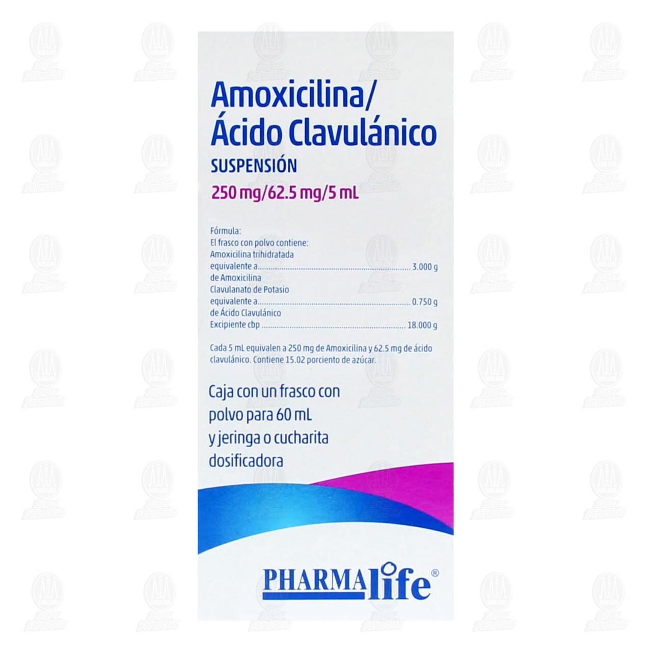 Amoxicilina/&Aacute;cido Clavul&aacute;nico 250mg/62.5mg/5ml, Suspensi&oacute;n 60 ml Pharmalife. image number 2