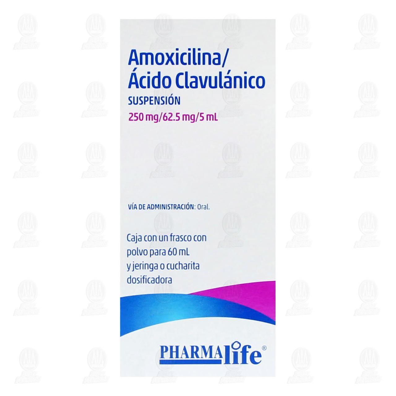 Amoxicilina/&Aacute;cido Clavul&aacute;nico 250mg/62.5mg/5ml, Suspensi&oacute;n 60 ml Pharmalife. image number 1