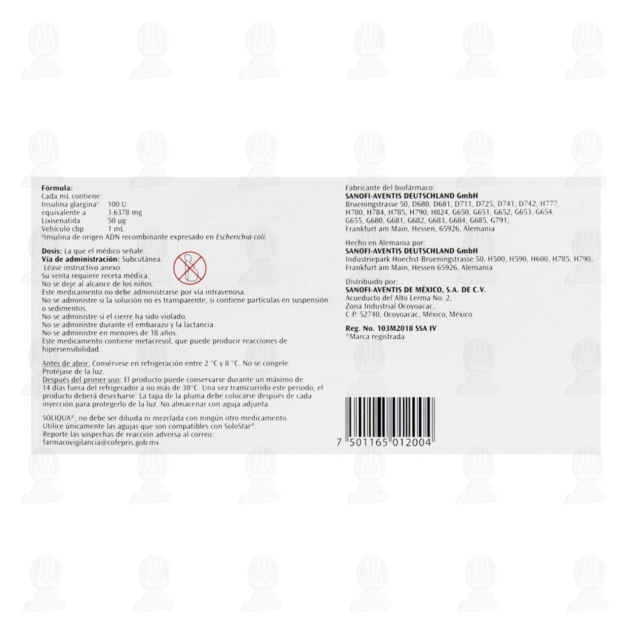 Soliqua 100U, 50mcg/ml Soluci&oacute;n Inyectable 3 Plumas Precargadas, 3 ml c/u. image number 2