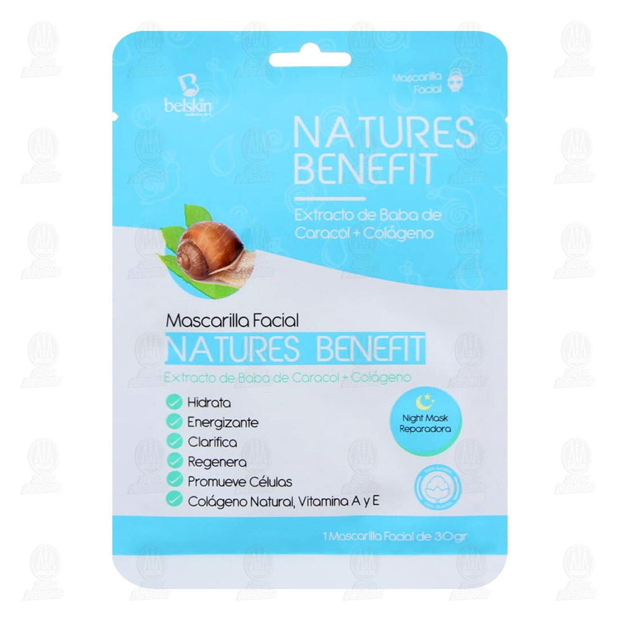 Mascarilla Facial Belskin Natures Benefit con Extracto de Baba de Caracol y Colágeno, 30 gr.