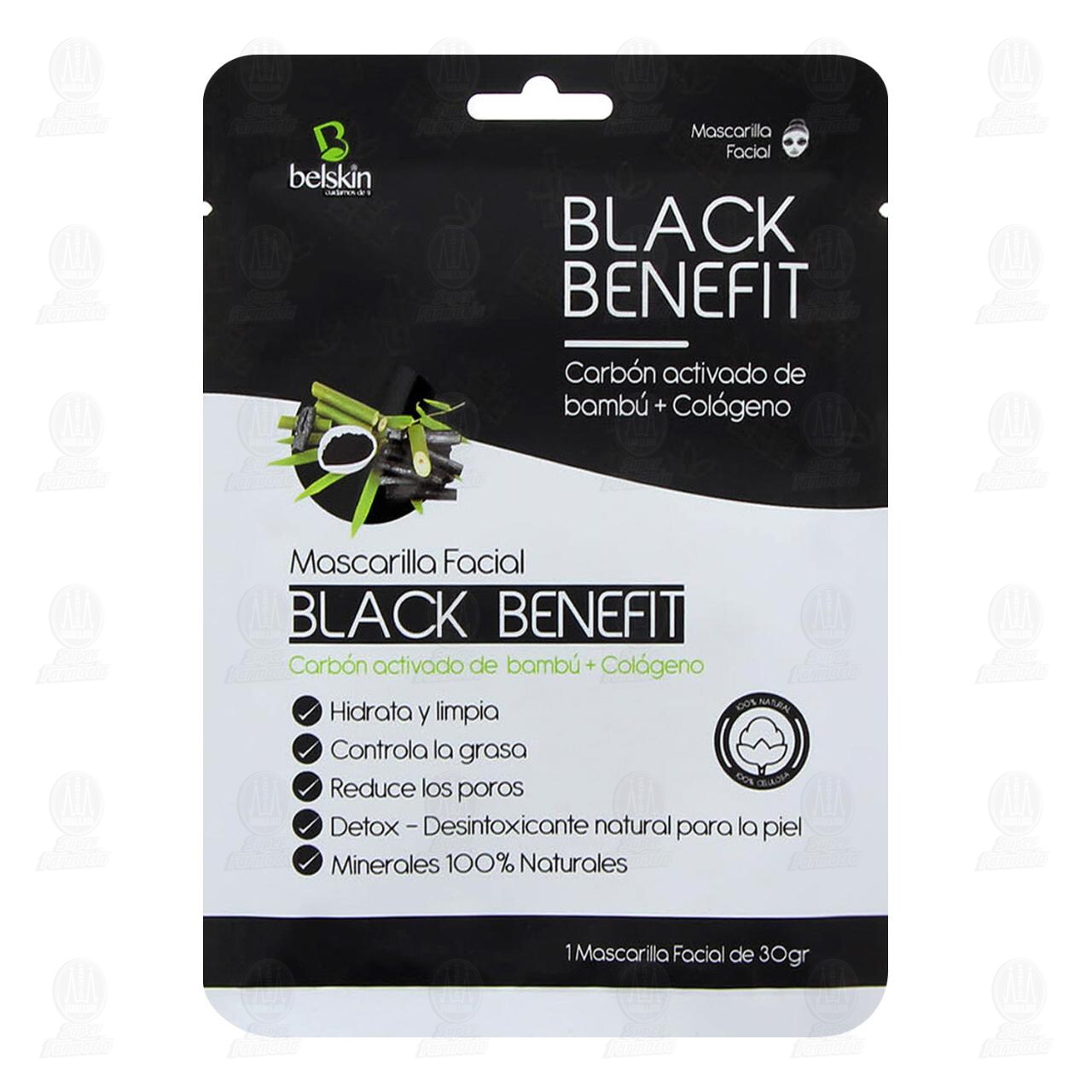 Mascarilla Facial Belskin Black Benefit con Carbón Activado de Bambú y Colágeno, 30 gr.