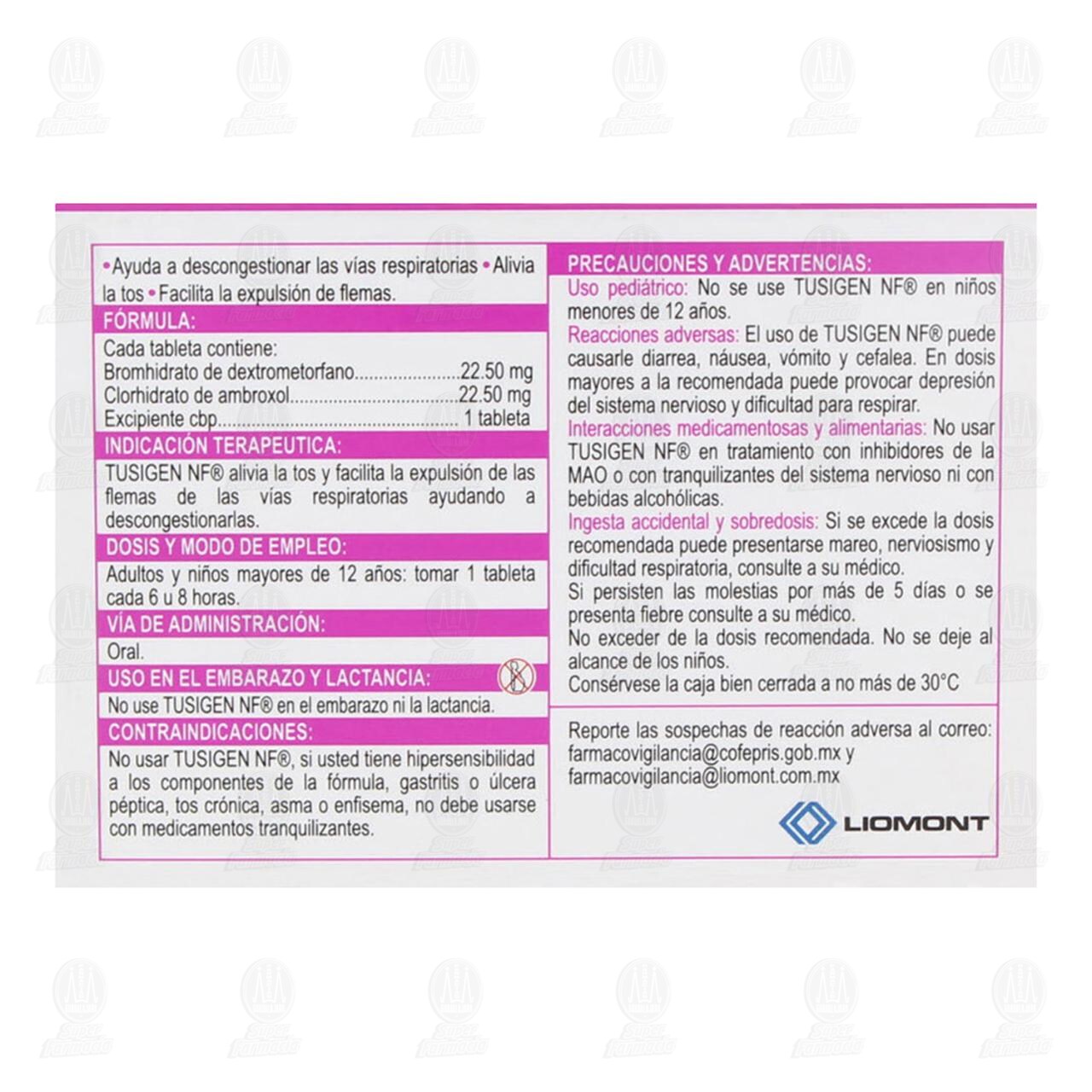 Tusigen NF 22.50mg/22.50mg, 20 Tabletas. image number 2