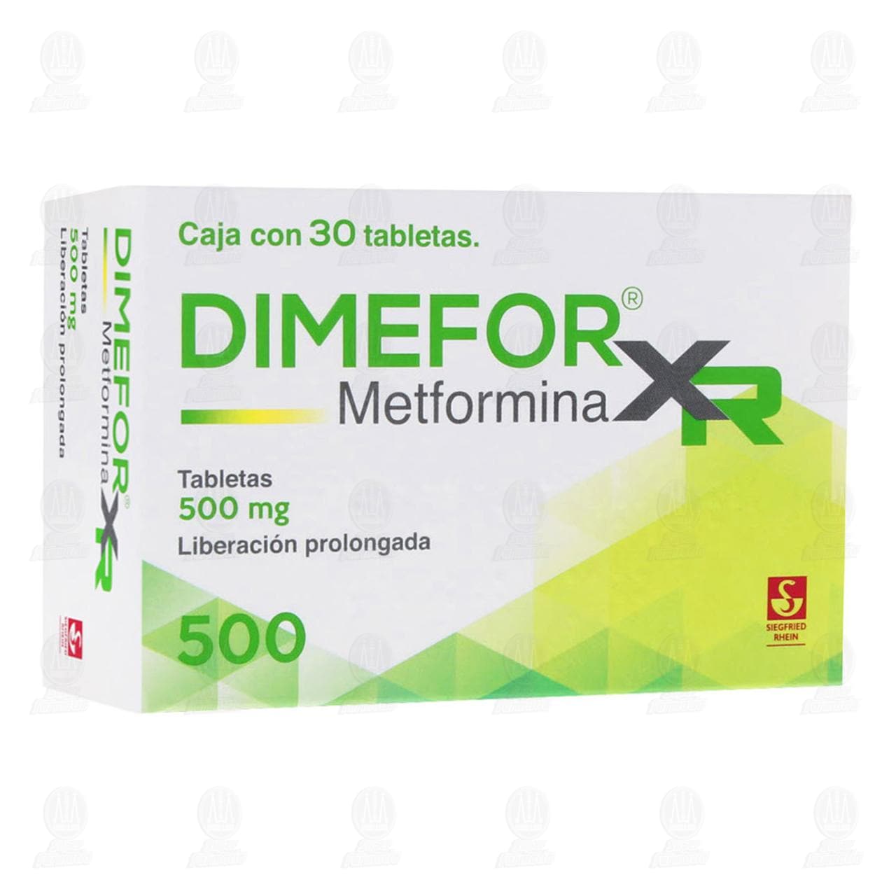 Dimefor XR 500 mg, 30 Tabletas. image number 0