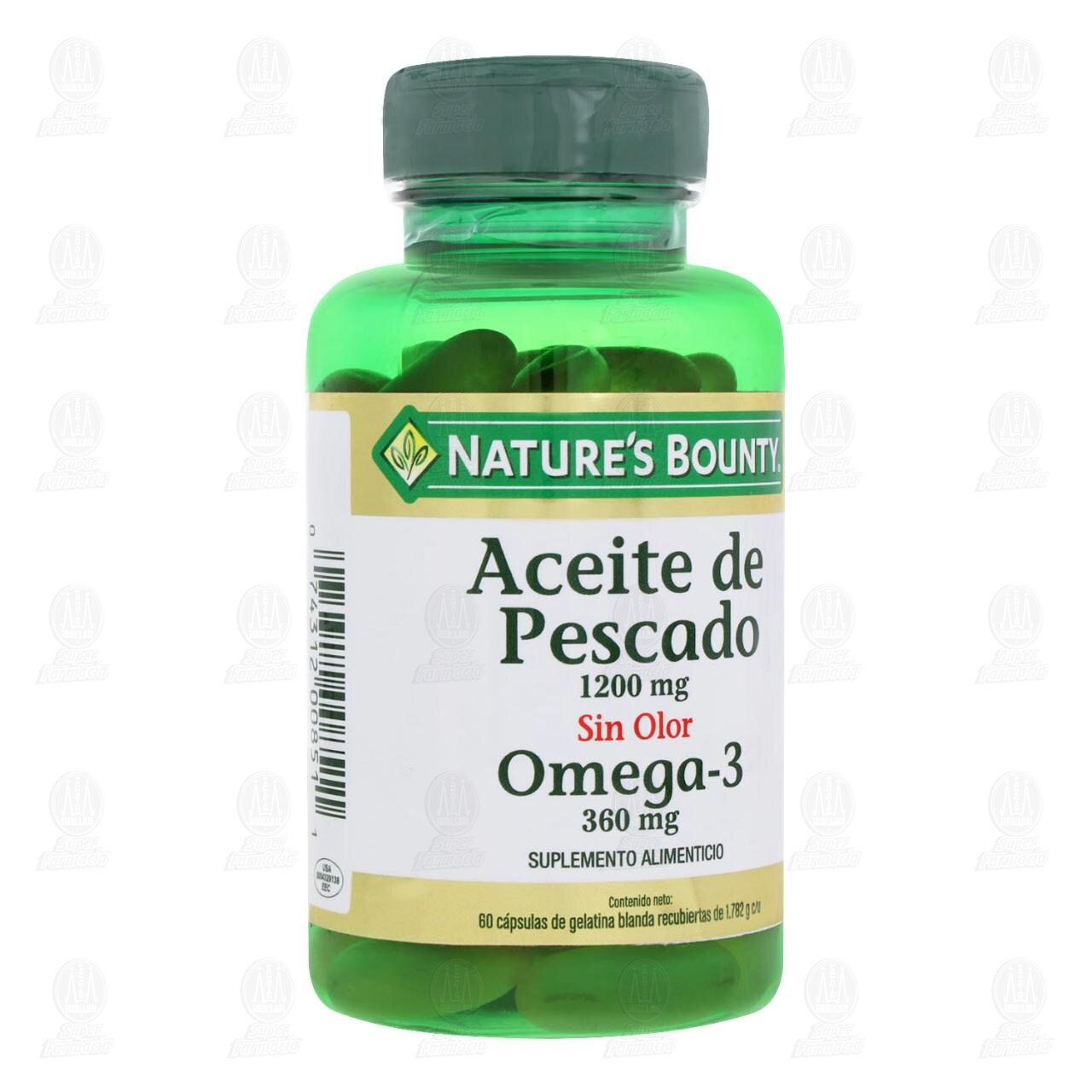 Nature's Bounty Vitamina Aceite de Pescado Sin Olor 1200mg/360mg, 60 Cápsulas. image number 0