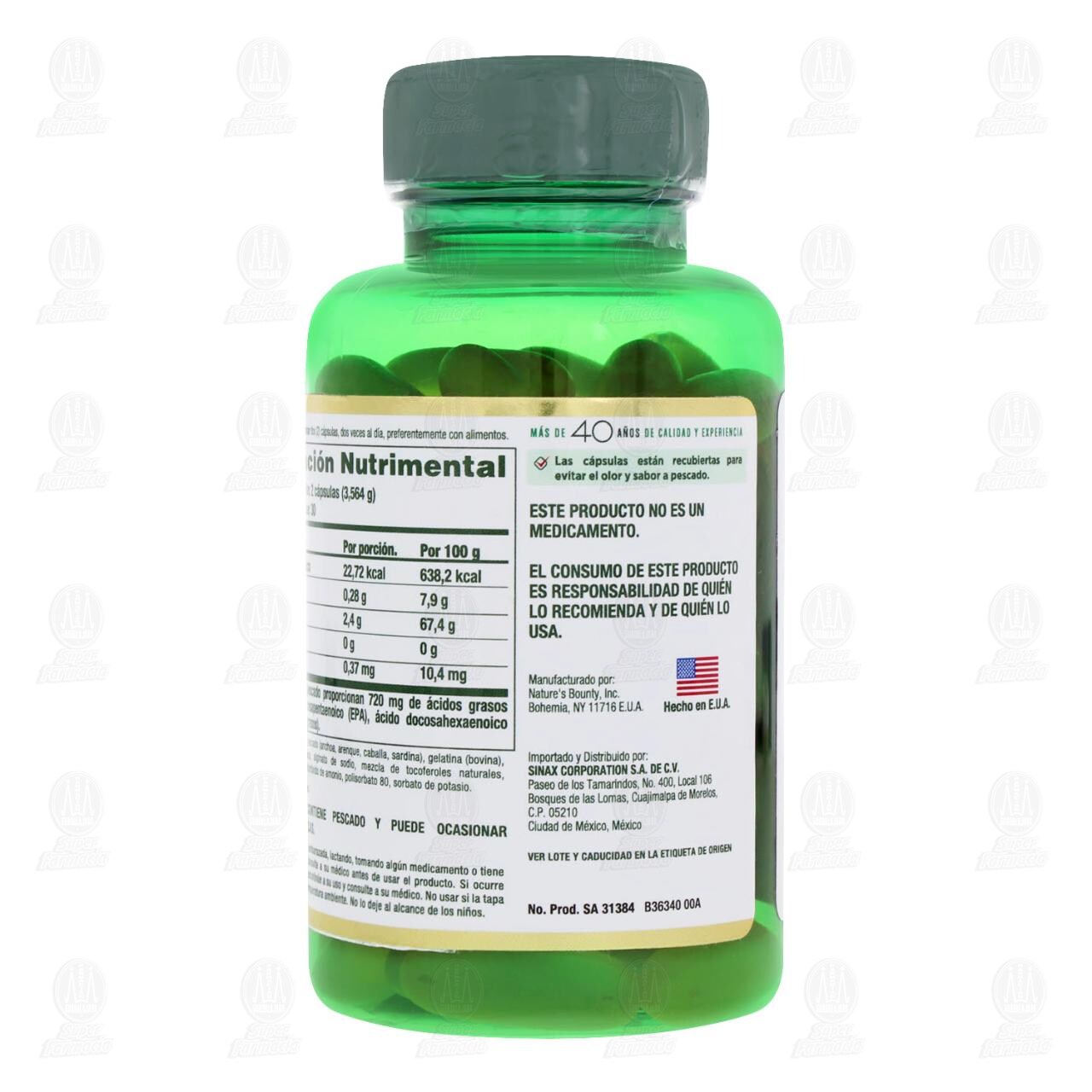 Nature's Bounty Vitamina Aceite de Pescado Sin Olor 1200mg/360mg, 60 Cápsulas. image number 2