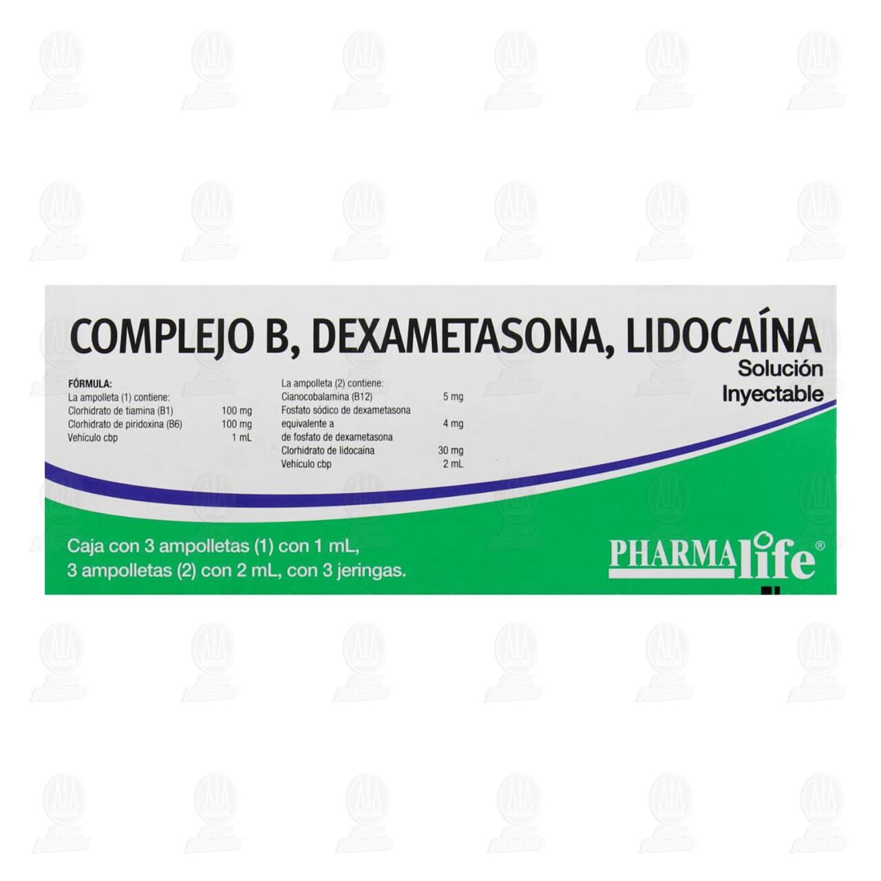 Complejo B/Dexametasona/Lidocaína Solución Inyectable 6 Ampolletas + 3 Jeringas Pharmalife. image number 2