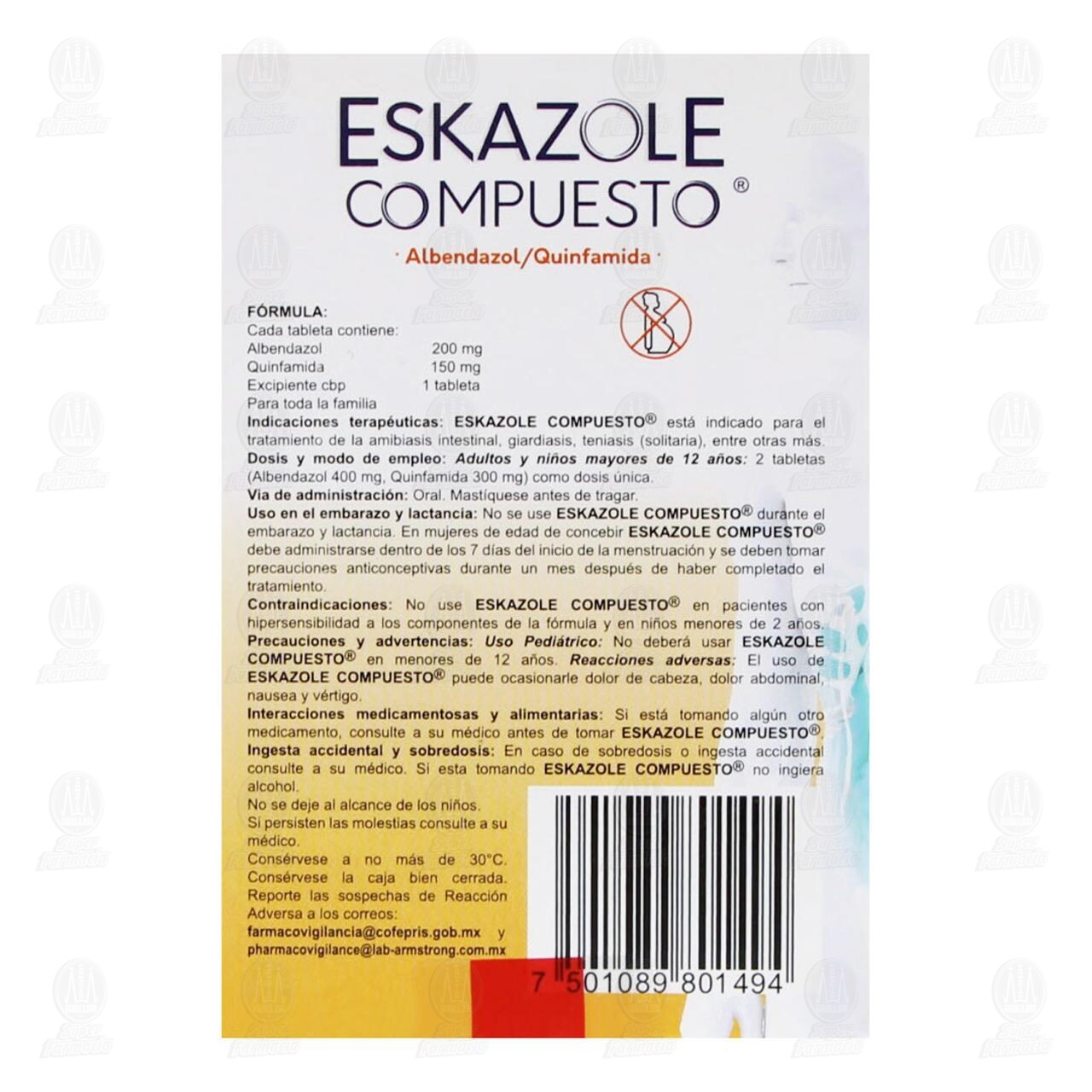 Eskazole Compuesto 200mg/150mg Sabor Menta-Naranja, 2 Tabletas. image number 2