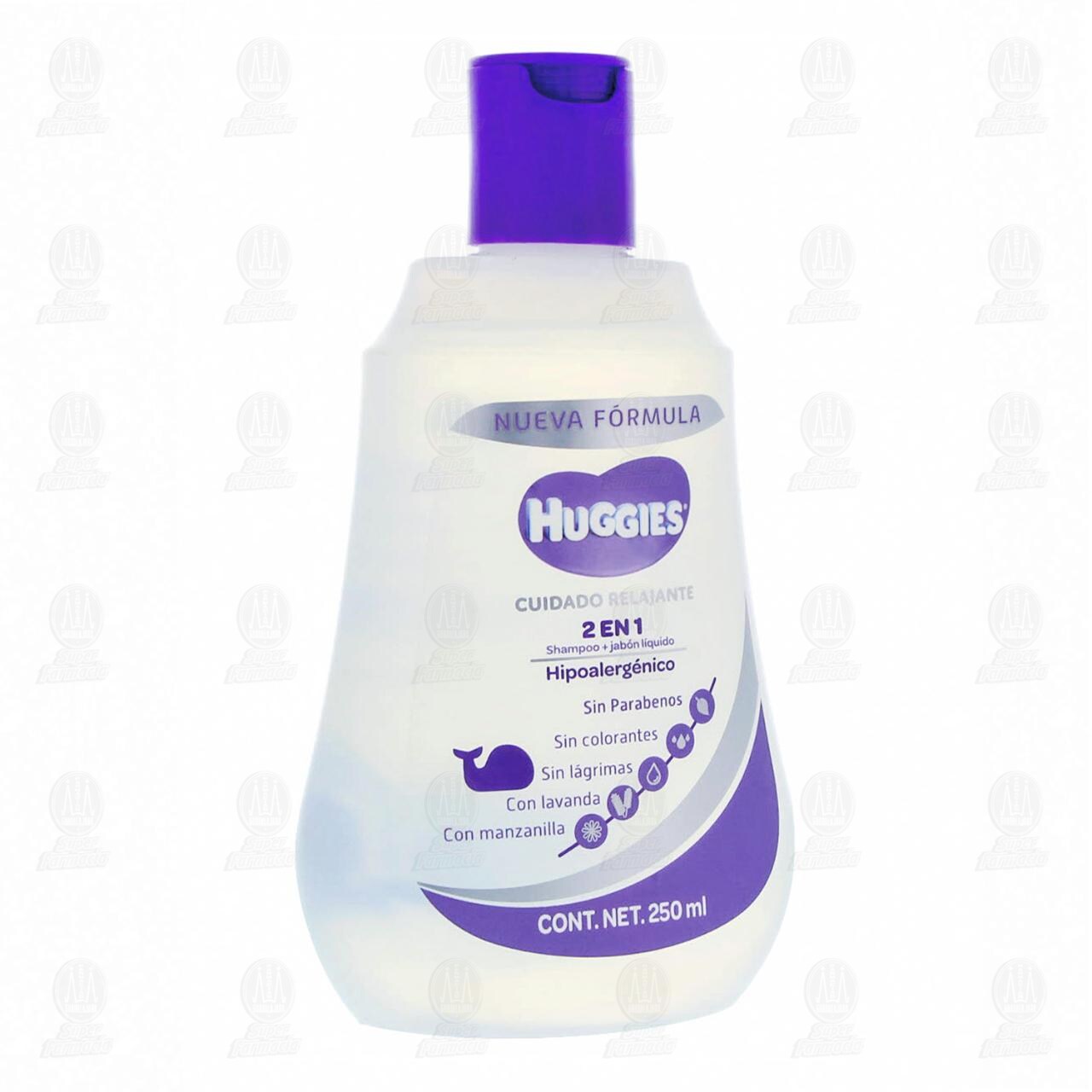 Shampoo Huggies Cuidado Relajante 2 en 1 Hipoalergénico, 250 ml.