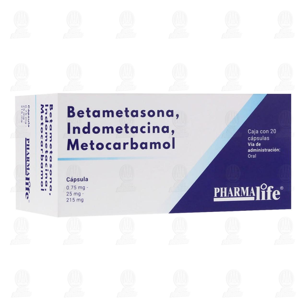 Betametasona, Indometacina, Metocarbamol 0.75mg/25mg/215mg, 20 C&aacute;psulas Pharmalife.
