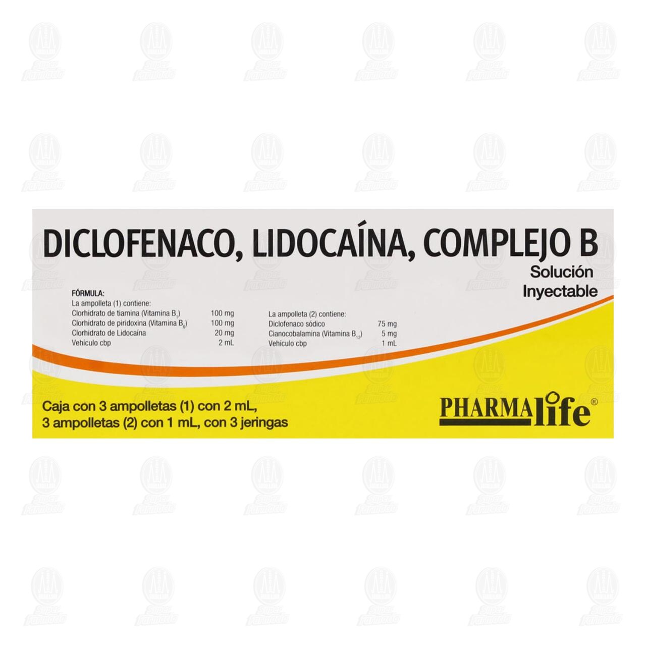Diclofenaco/Lidoca&iacute;na/Complejo B Soluci&oacute;n Inyectable 6 Ampolletas + 3 Jeringas Pharmalife. image number 2