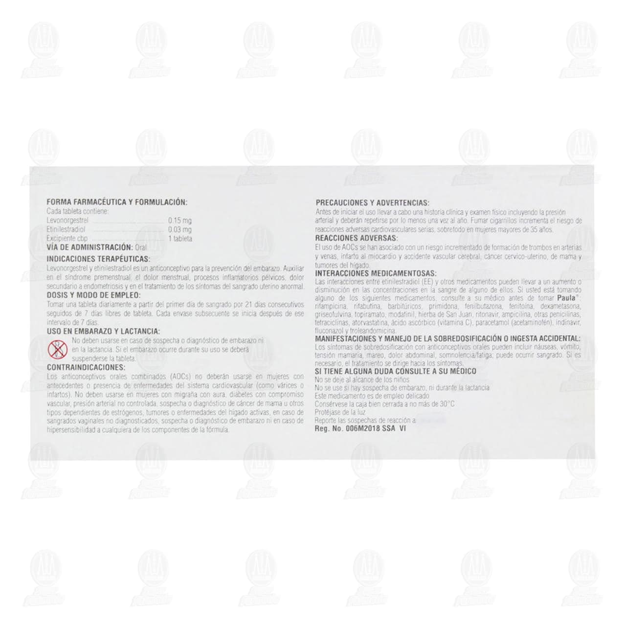 Paula 0.15mg/0.03mg, 21 Tabletas. image number 2