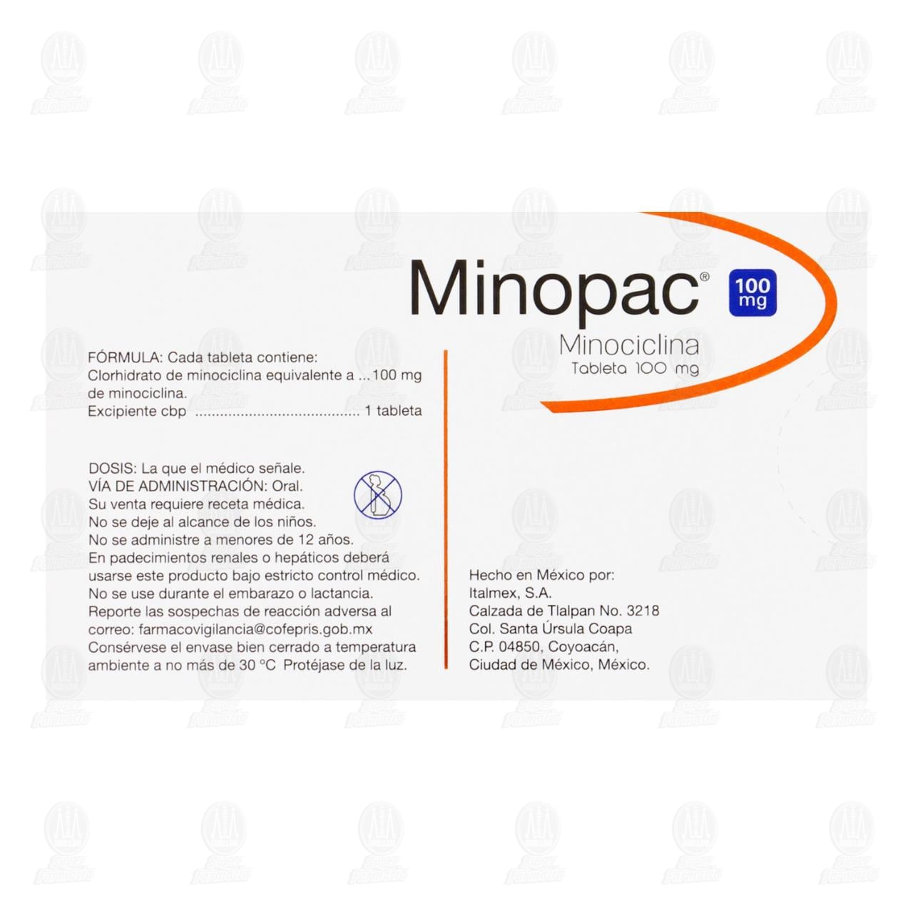 Minopac 100 mg, 30 Tabletas. image number 2