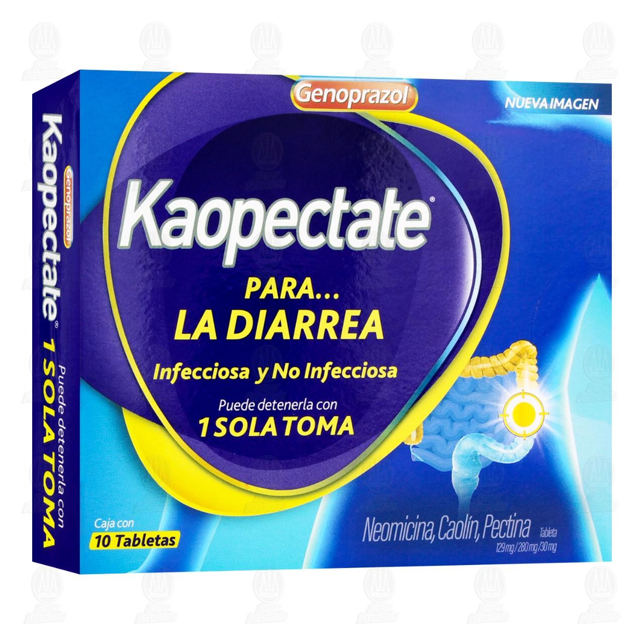 Kaopectate 129mg/280mg/30mg, 10 Tabletas.