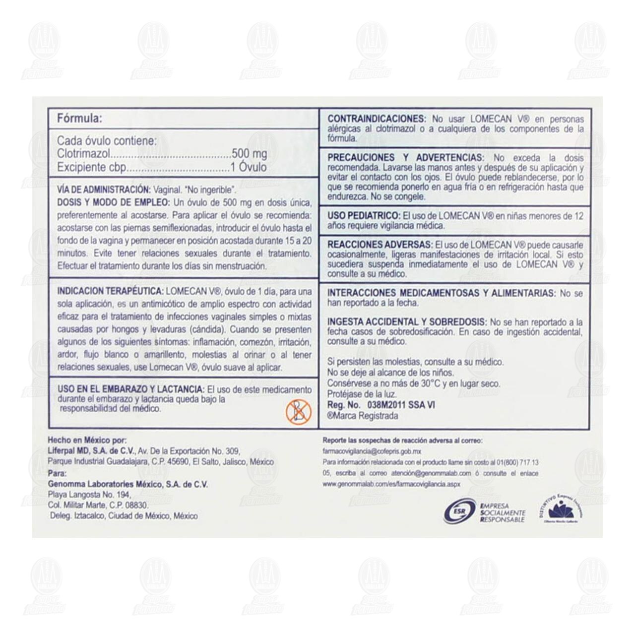 Lomecan V 500 mg, 1 &Oacute;vulo. image number 2