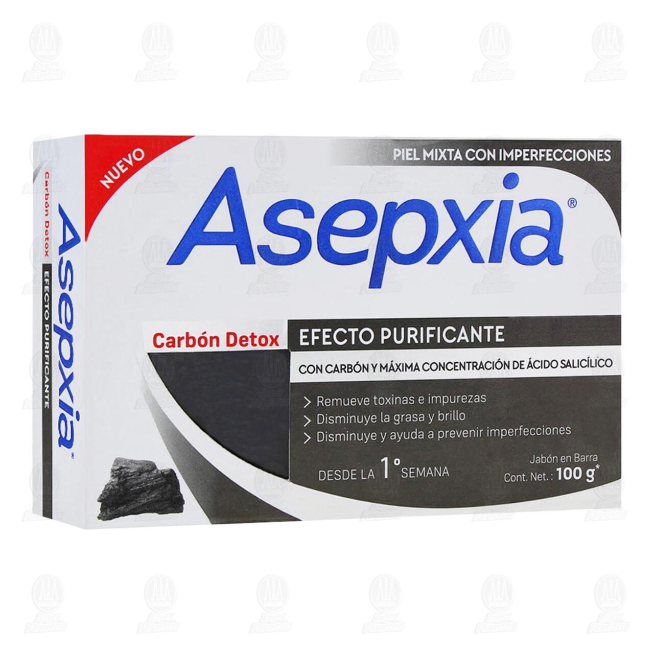 Jab&oacute;n Asepxia Carb&oacute;n Detox en Barra, 100 gr. image number 0