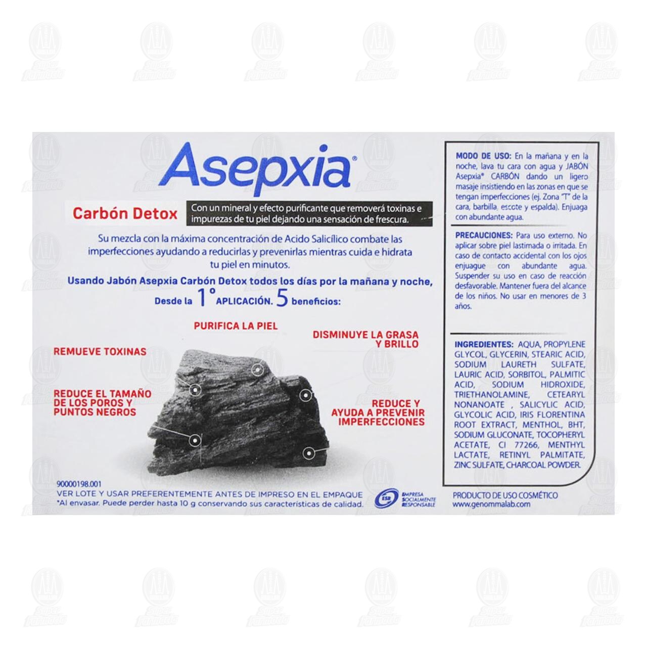 Jab&oacute;n Asepxia Carb&oacute;n Detox en Barra, 100 gr. image number 2