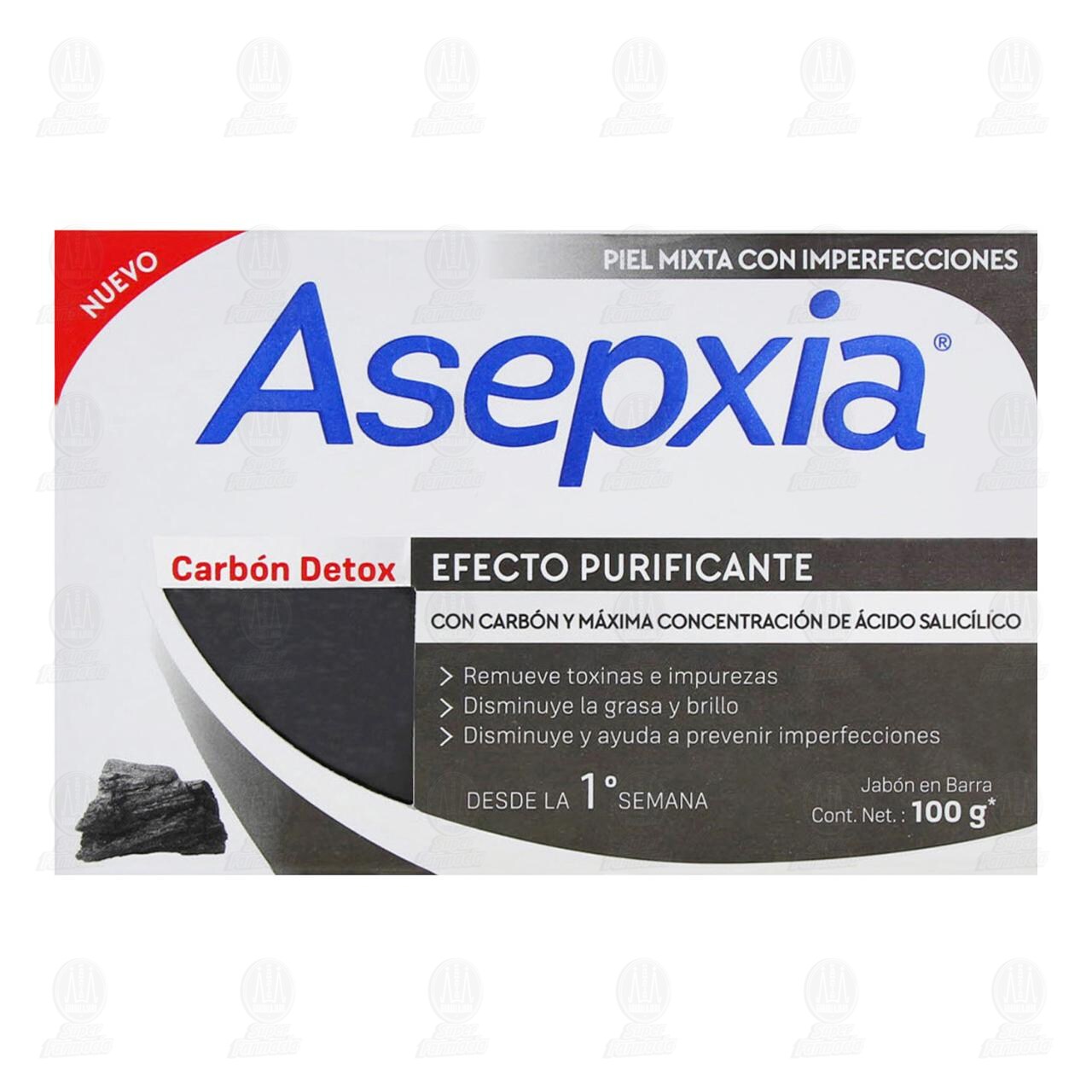 Jab&oacute;n Asepxia Carb&oacute;n Detox en Barra, 100 gr. image number 1