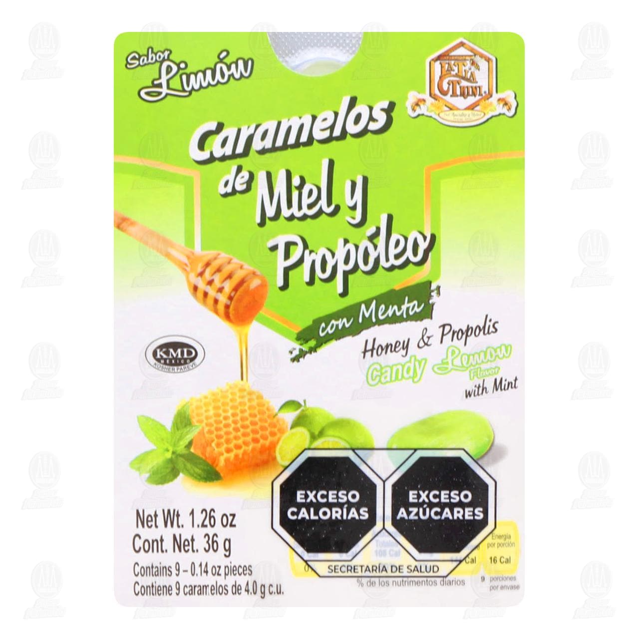 La Tía Trini Caramelos de Miel y Propóleo con Menta Sabor Limón, 9 pzas.