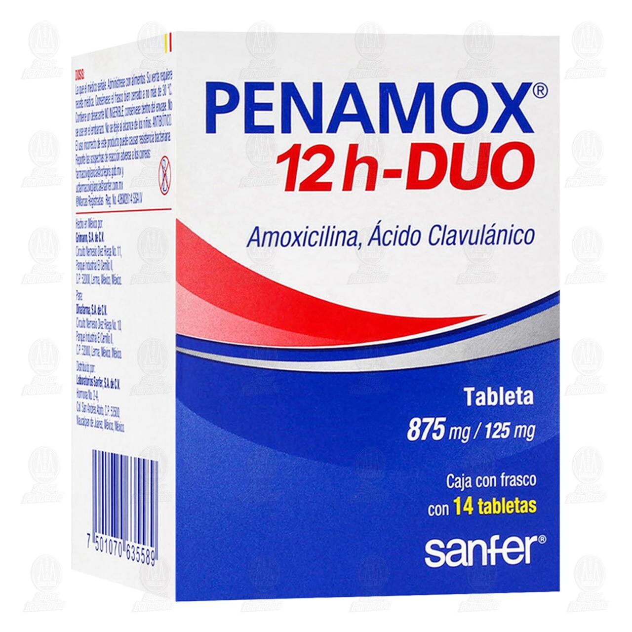 Penamox 12 h-Duo 875mg/125mg, 14 Tabletas. image number 0
