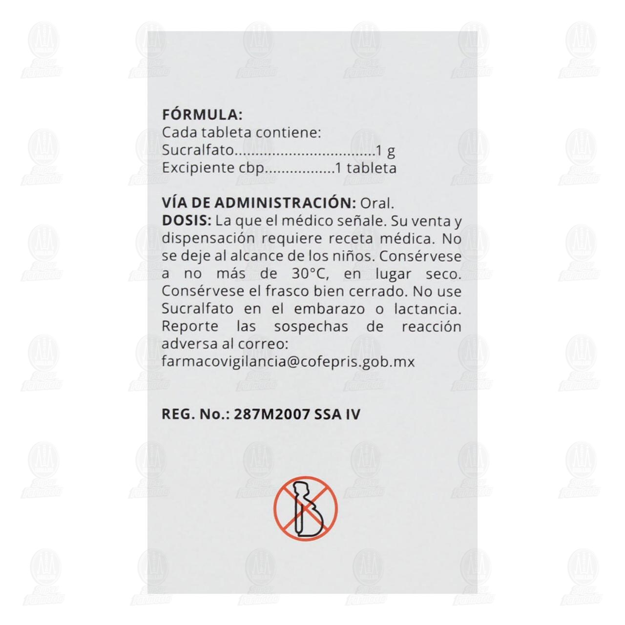 Sucralfato 1 gr, 40 Tabletas Pharmalife. image number 2