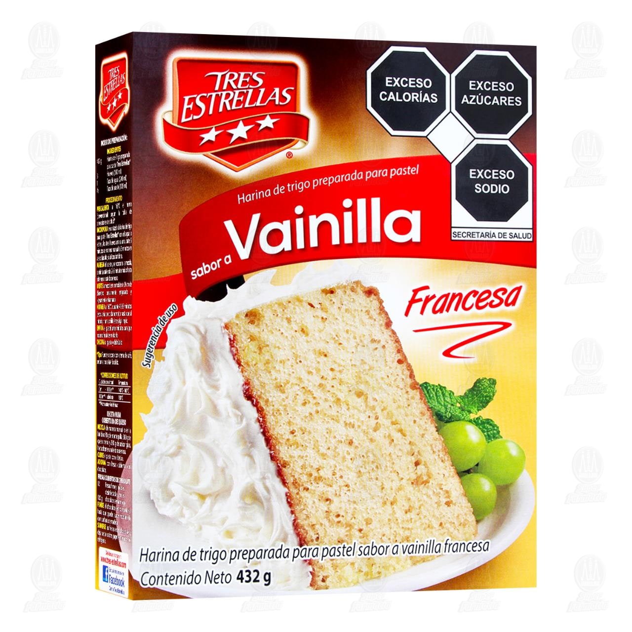 Harina Tres Estrellas para Pastel Sabor Vainilla Francesa, 432 gr.