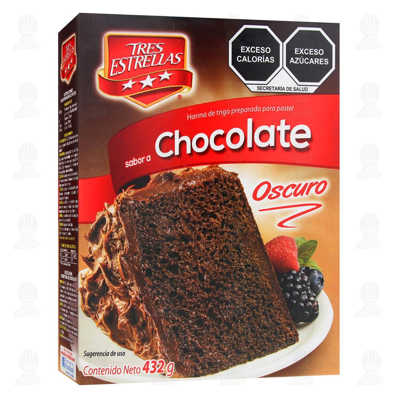 Harina Tres Estrellas para Pastel Sabor a Chocolate Oscuro, 432 gr.