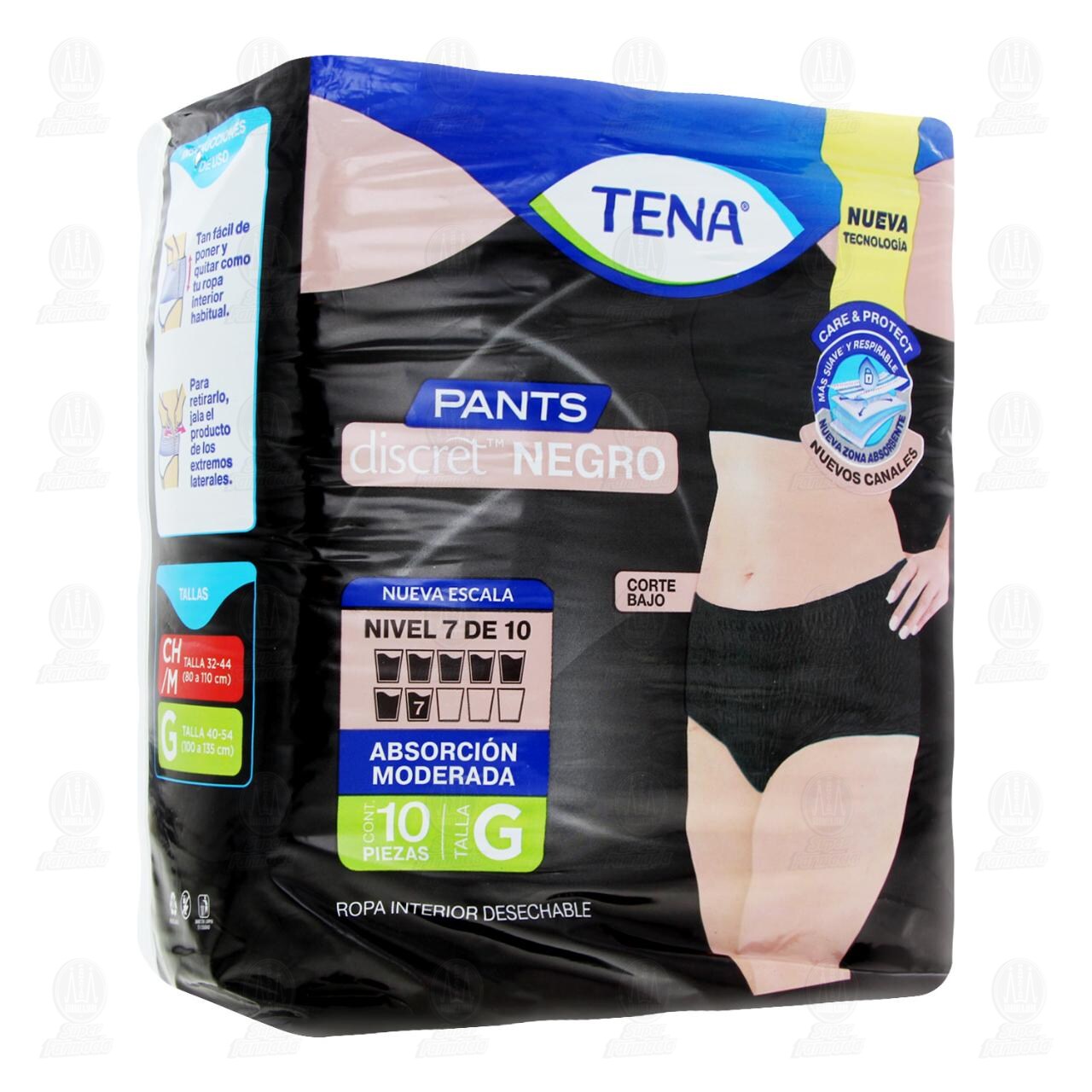 Ropa Interior Tena Pants Discret Negro Talla Grande, 10 pzas.