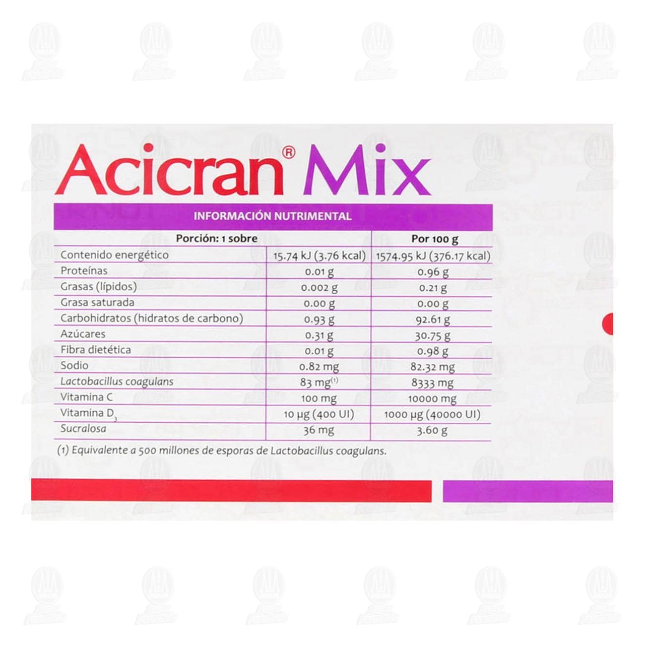 Suplemento Alimenticio Acicran Mix en Polvo, 30 Sobres de 1gr c/u. image number 2