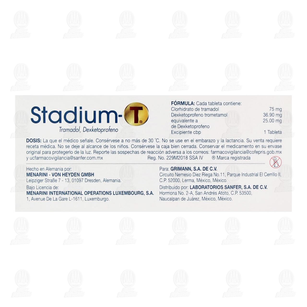 Stadium-T 75mg/25mg, 10 Tabletas. image number 2
