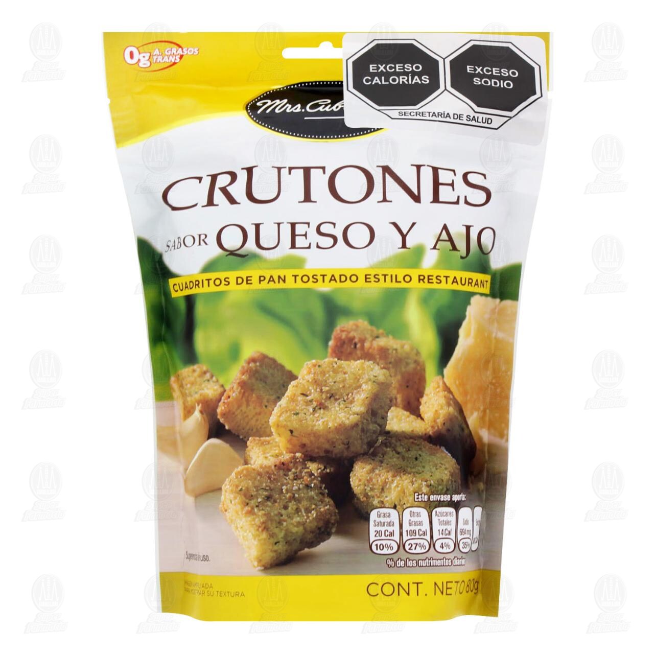 Crutones Mrs. Cubbison's Sabor Queso y Ajo, 80 gr.