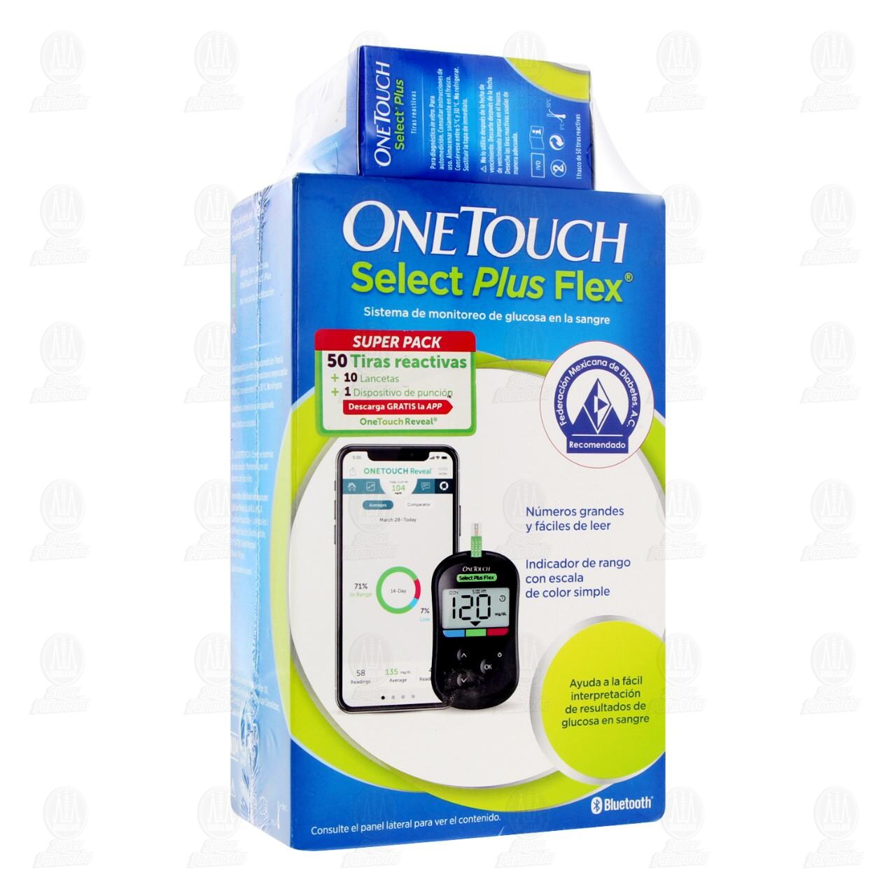 Pack One Touch Select Plus Flex Sistema de Monitoreo de Glucosa + Dispositivo de Punción + Tiras Reactivas, 3 pzas. image number 0