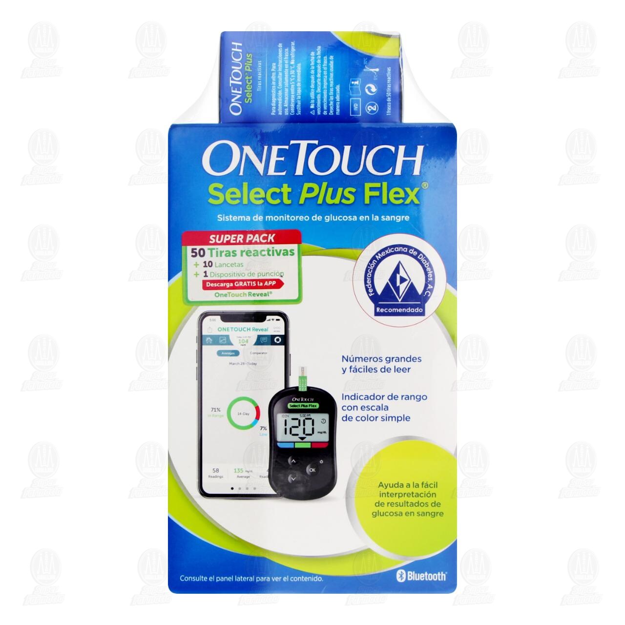 Pack One Touch Select Plus Flex Sistema de Monitoreo de Glucosa + Dispositivo de Punción + Tiras Reactivas, 3 pzas. image number 1