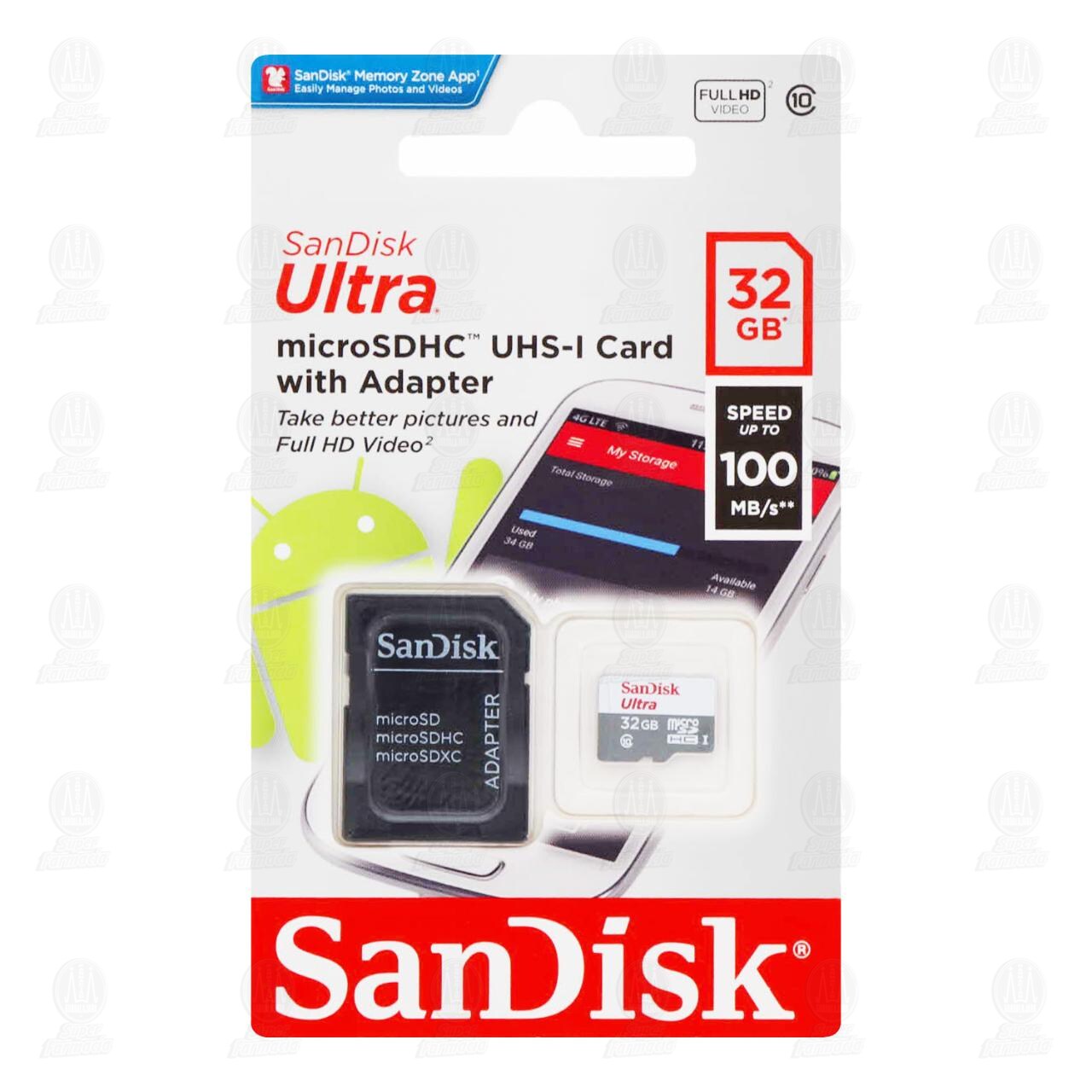 Memoria SanDisk Ultra MicroSD de 32GB con Adaptador, 2 pzas.
