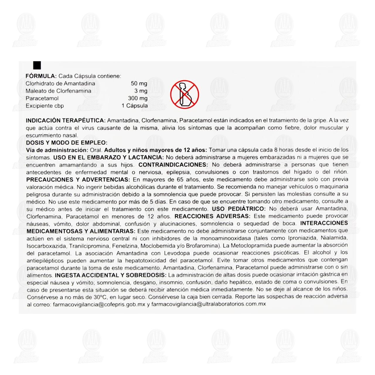 Amantadina, Clorfenamina, Paracetamol 50mg/3mg/300mg, 24 C&aacute;psulas. image number 2