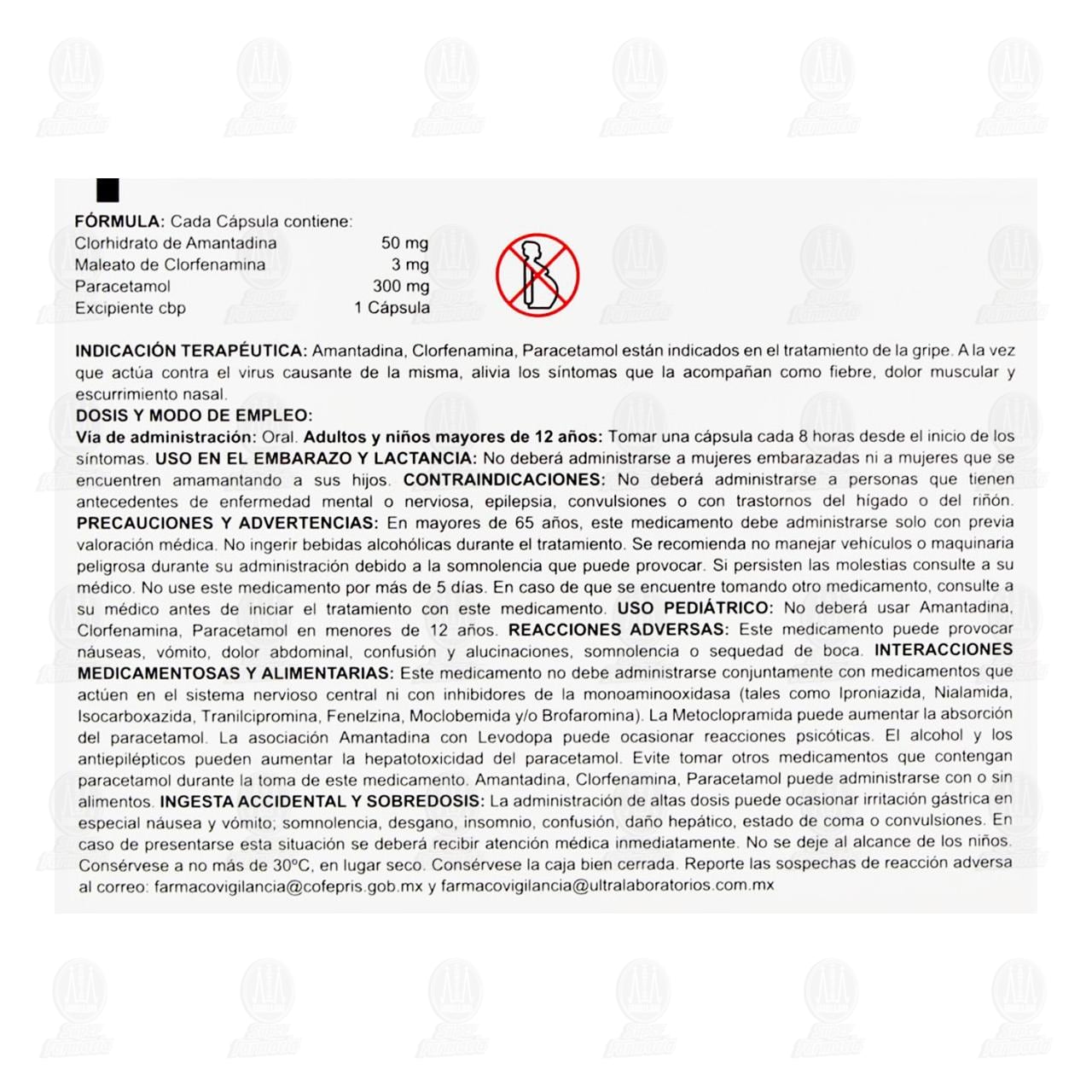 Amantadina, Clorfenamina, Paracetamol 50mg/3mg/300mg, 24 C&aacute;psulas. image number 2