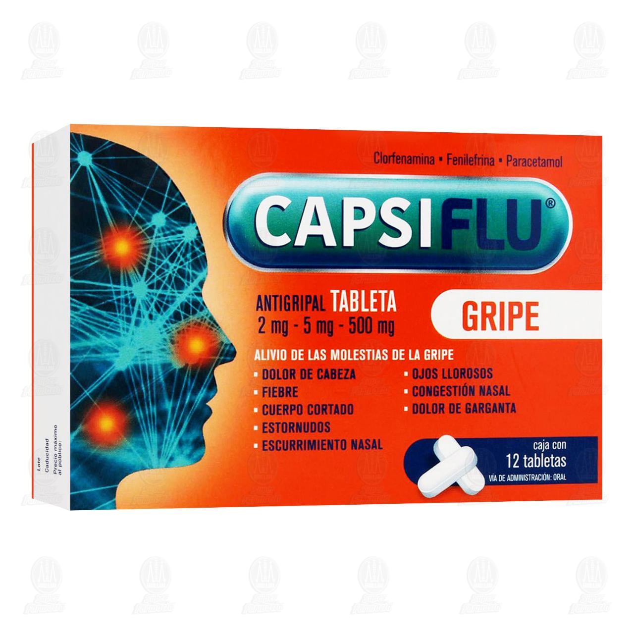Capsiflu Gripe 2mg/5mg/500mg, 12 Tabletas.